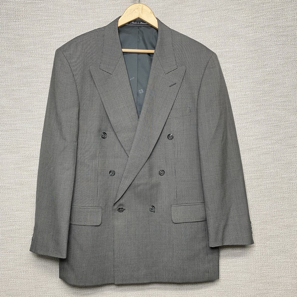 Pierre Cardin Double Breasted Suit 44R 36x31 6x1 Triple Pleated Houndstooth Wool